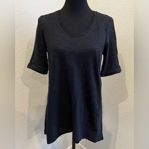 NWT Black Knit Cotton Slub T Shirt V Neck Size 00 (US Size 2 XS)